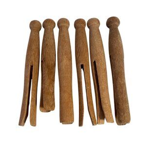 Vintage Wooden Clothespins Natural Rustic Finish Laundry Clips Set Of 6